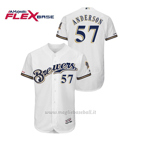 Maglia Baseball Uomo Milwaukee Brewers Chase Anderson 150th Aniversario Patch Autentico Flex Base Bianco